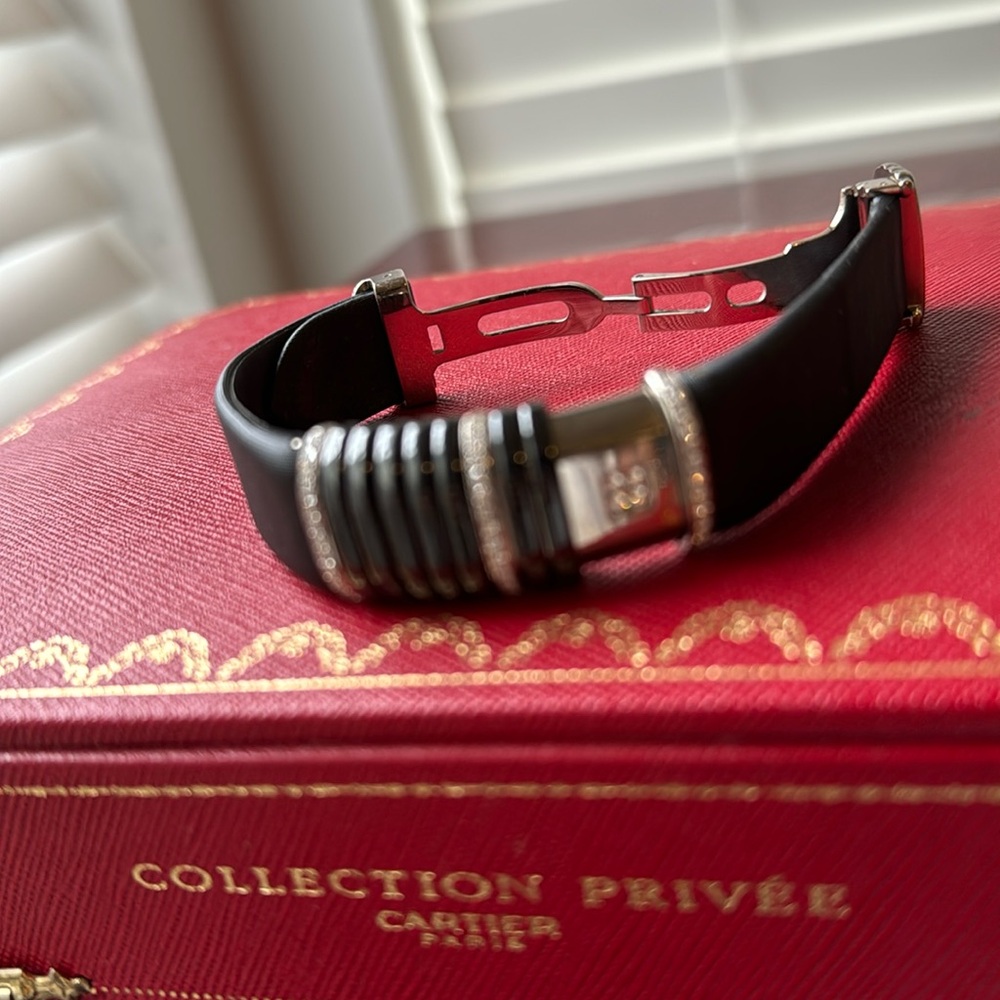 Cartier Declaration Watch White Good Diamonds Black Band